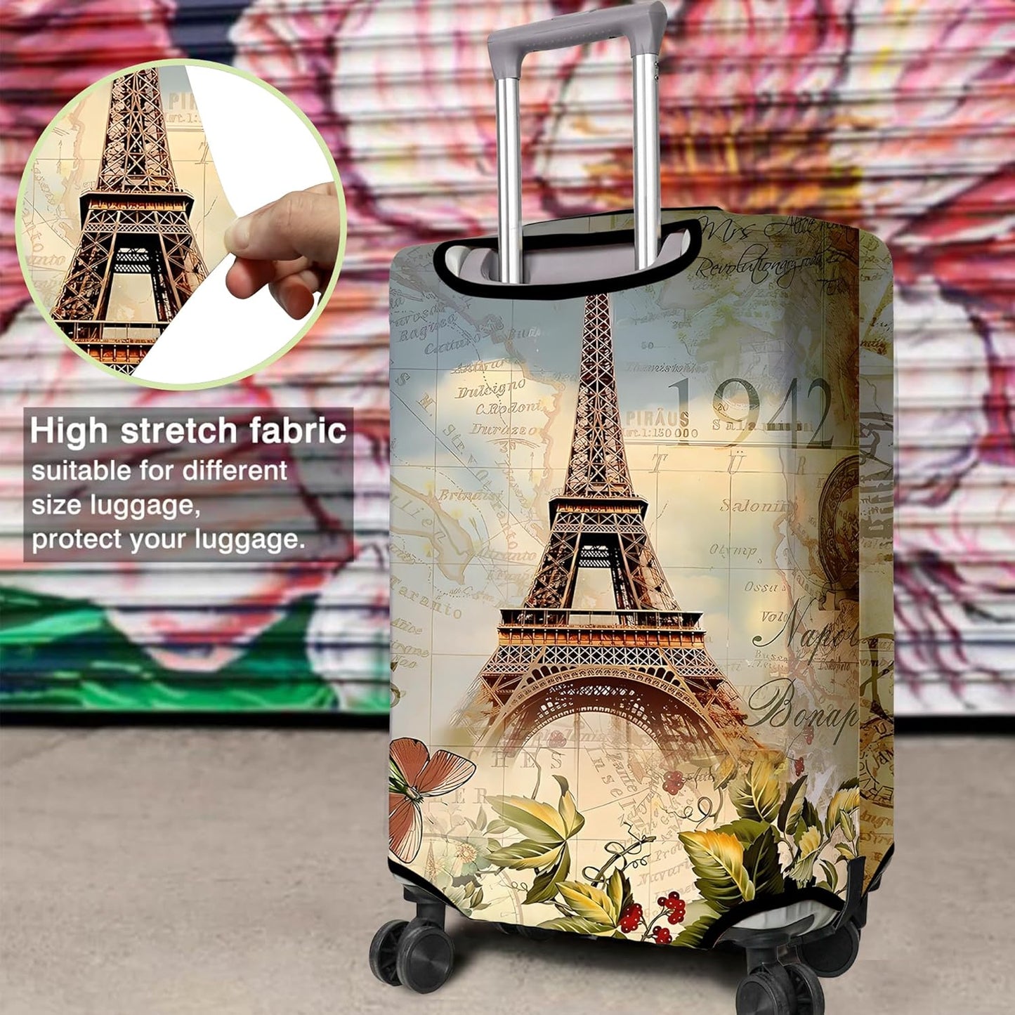 Travel Luggage Cover Suitcase Protector Fits 18-32 Inch Wheel Covers PatternedTravel Related Items Flower Luggage Protector Elastic M