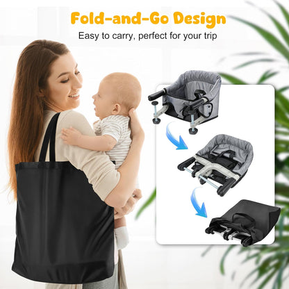 Hook On Chair, Portable Table High Chair, Folding Compact Baby Seat with Storage Bag for Indoor/Outdoor(Grey)