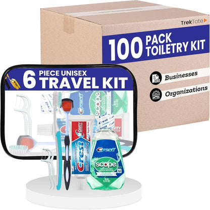 Trektote 6-Piece Travel Size Toothbrush and Toothpaste Set (100 pack) - TSA Approved Toothbrush Travel Kit - Includes Toothpaste and Mouthwash - Dental Oral Care Kit