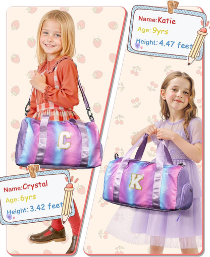 Birthday Gifts for 3 4 5 6 7 8 9 10 11 12 Year Old Girls-Girl Gym Bag with Shoe Compartment, Kid Personalized Weekender Dance Bags, Initial Travel Tote with Makeup Pouch (Letter B)