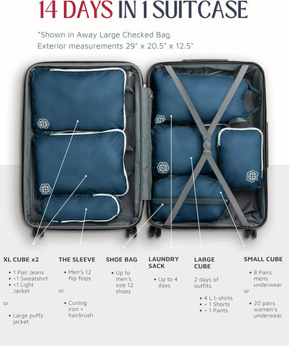 Large Compression Packing Cubes for Travel-Packing Cube Luggage Organizers 7 Piece Set for Checked Luggage-Ultralight, Expandable/Compression Bags by TRIPPED Travel Gear (Navy/White)