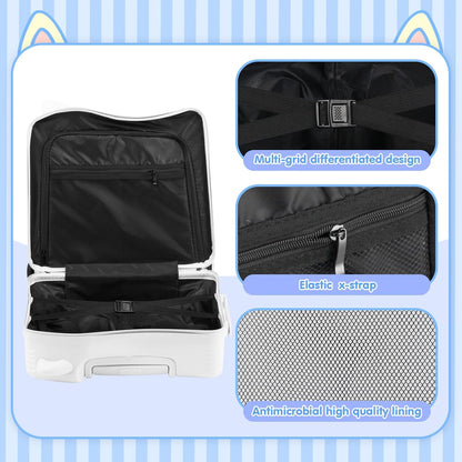smilesun 20" Ride-On Travel Suitcase for Kids, Cute Ear Toddler Carry on Luggage with Spinner Wheels, Children Rolling Trolly Luggage with Combination Lock (Matte White with Rope)