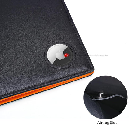 Polare Luxury RFID Blocking Leather Passport Holder Travel Wallet For Men and Women (Black/Brown with AirTag Slot)
