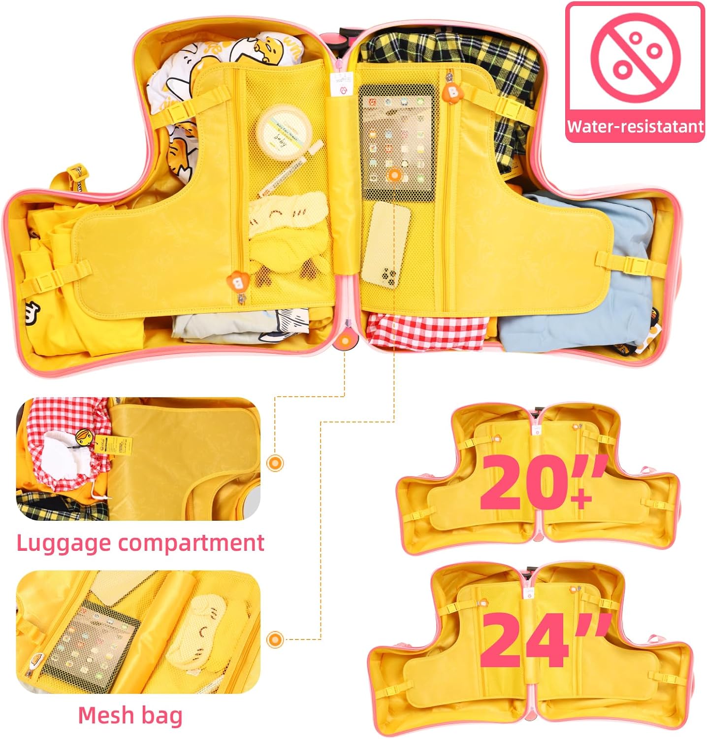 Kids' Lightweight Ride on Luggage with Spinner Wheels & Foldabe Design (Pink Rabbit, 20"+ Aged 1-3 Toddler),Children Holiday Birthday Gift