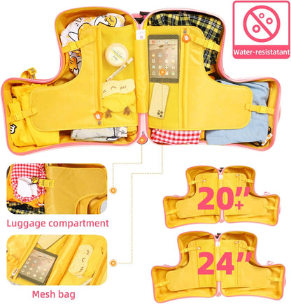 Kids' Lightweight Ride on Luggage with Spinner Wheels & Foldabe Design (Pink Rabbit, 20"+ Aged 1-3 Toddler),Children Holiday Birthday Gift