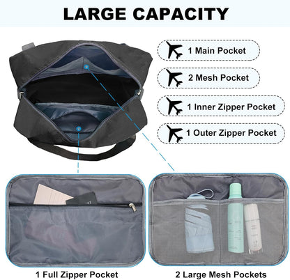 For Spirit Airlines Personal Item Bag 16x10x8 in Underseat Carry-on Luggage foldable Travel Duffle Bag for Airplanes(20L, Black)