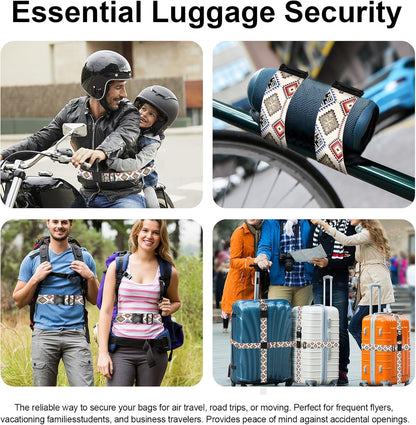 2 Pack Luggage Straps, Adjustable Cute Printing with Combination Lock Luggage Straps for Women Men Travel School Business Trips-Boho