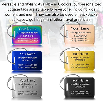 Stainless Steel Personalized Luggage Tags for Suitcases - Custom Name ID Travel Tags for Luggage, Backpacks, Baggage and Bags - Metal Unique Lable - Travel Essentials Accessories for Kids, Women, Men