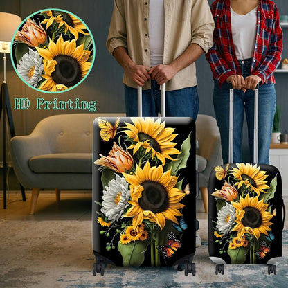 Suitcase Protector Plus 1 Luggage Tag, Sunflower Orchids Travel Suitcase Cover for 18-20 inch Luggage (S) with Concealed Zipper, Washable Elastic Cloth, Dustproof, Anti-Scratch