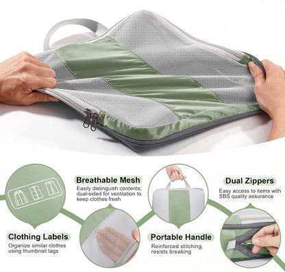 10 Set Compression Packing Cubes for Travel Essentials,Compressible Expandable Packing Cubes for Suitcase,OlarHike Luggage Organizer Bags for Travel,Handy Helper for Organizing Clothes(Matcha Green)