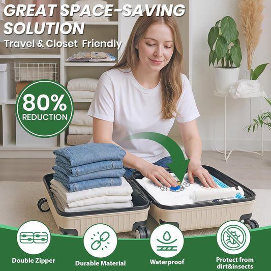 Vacuum Storage Bags,30Pack Vacuum Seal Bags for Clothing,Travel,Clothes,Comforters,Blankets,Pillows-6 Jumbo+6 Large+6 Medium+6 Small+6 Roll Up Space Saving Bag Hand Pump Included