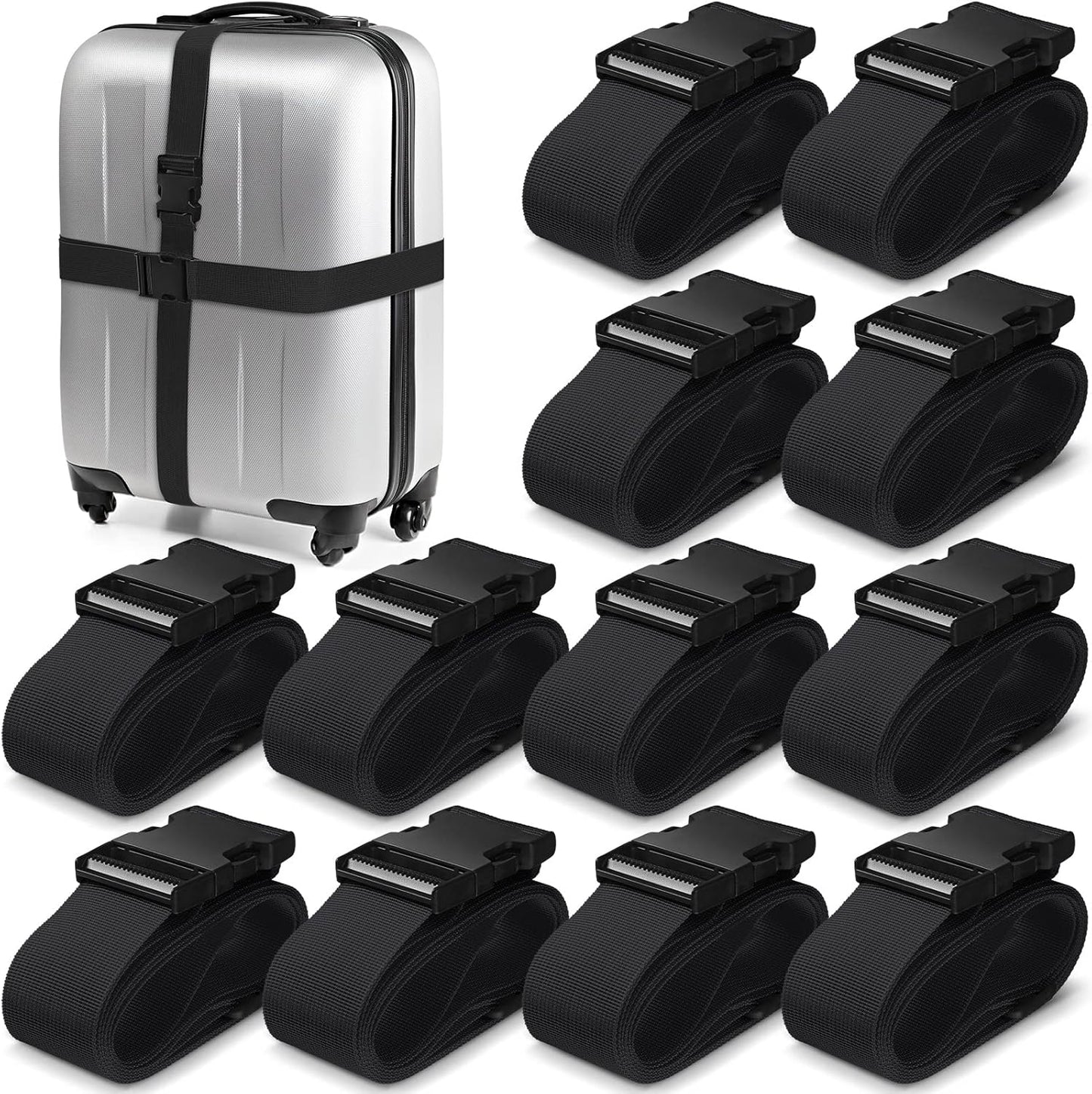 Eccliy 12 Pack Luggage Straps Suitcase Belts Wide Adjustable Packing Straps Travel Belts Accessories for Business Packing(Black)