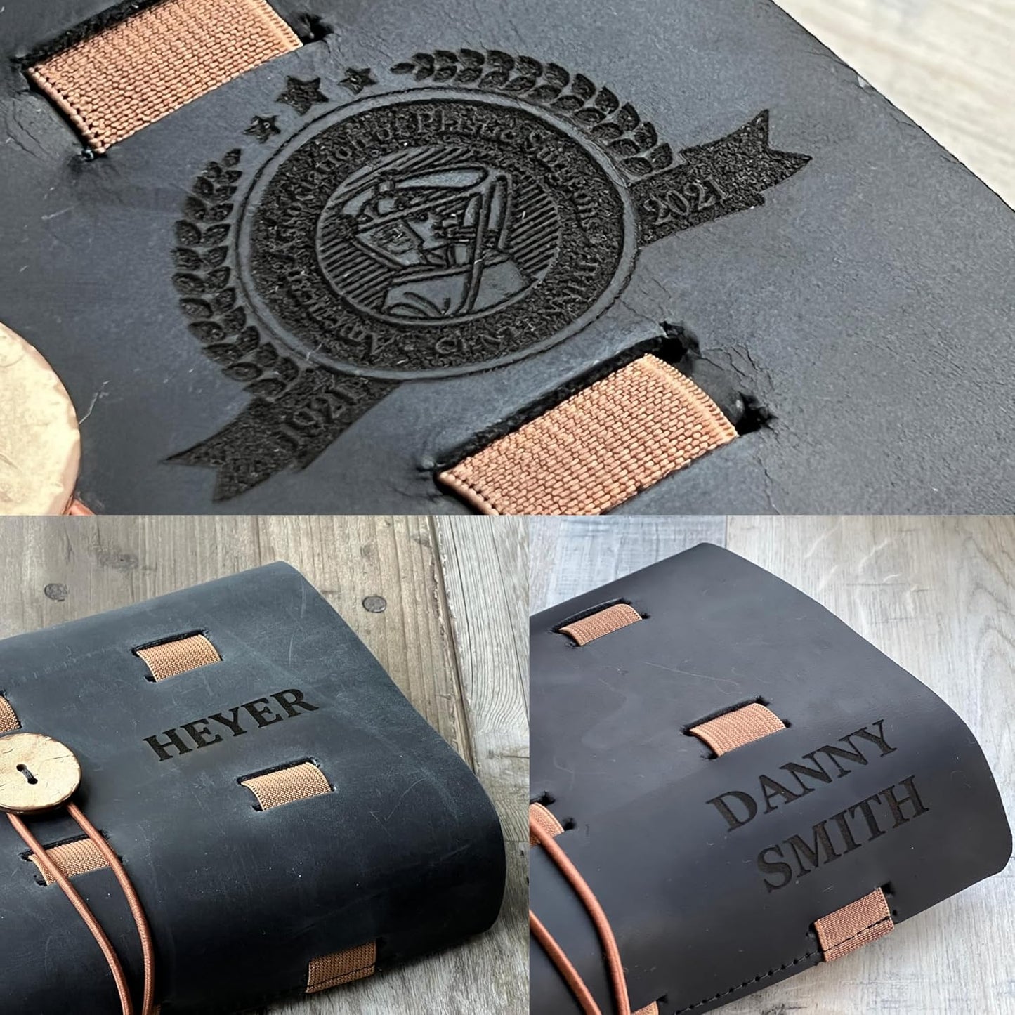 HARDISTON Custom Genuine Leather Electronic Cable Organizer Bag Handmade Travel Cord Organizer Roll Case for Hard Drives, Cables, Charger, Phone, USB, SD Card (Large - Black)