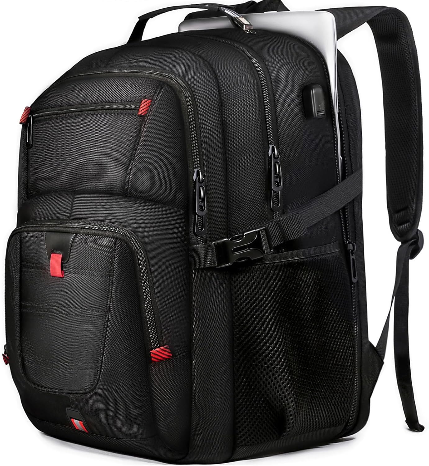 Extra Large 55L Travel Backpack, 18 inch Laptop Bag for Men, TSA Approved Heavy Duty with USB Charging Port, Anti Theft Rucksack for Business Work College, Black