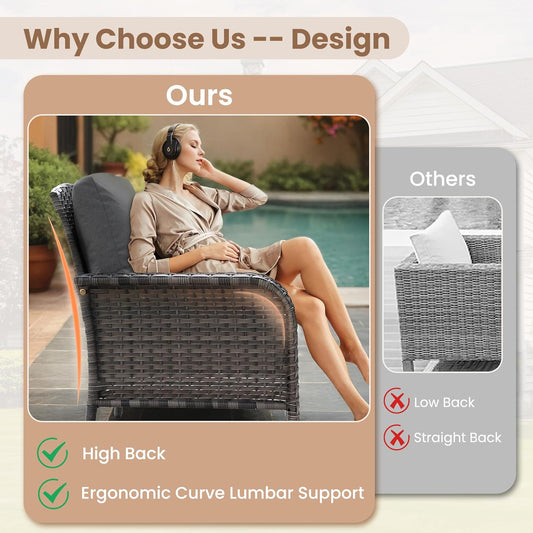 HOOOWOOO Patio Furniture Set,Outdoor High Back Loveseat Set,All Weather Wicker 2-Seater-Sofa Love Seat with Table,Black