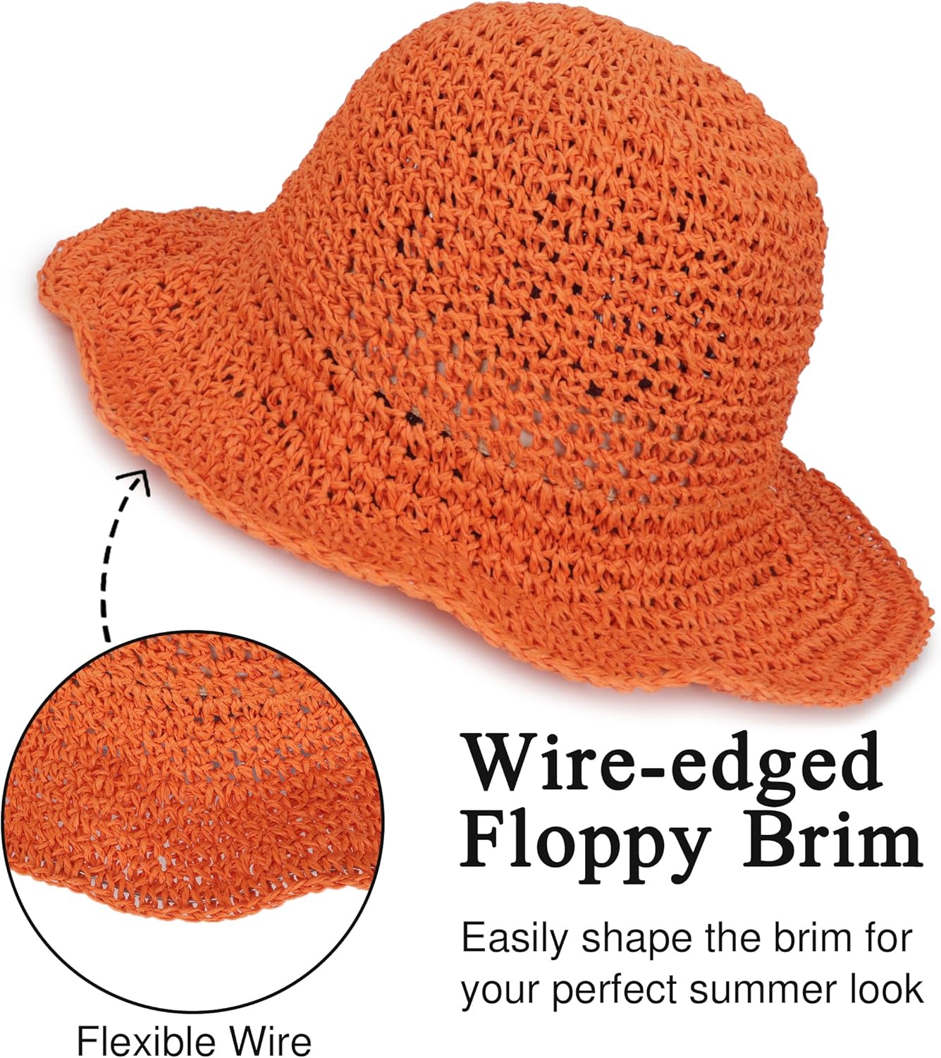 Womens Wide Brim Straw Sun Hat Foldable Floppy Crochet Beach Hat for Summer