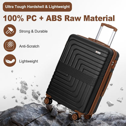 Romswi Expandable 28" Checked Luggage,Large Hardshell Suitcase with Double Spinner Wheels for 20% More Space, Airline Approved Lightweight Hardside Luggage, Scratch-Resistant & YKK Zipper,Black