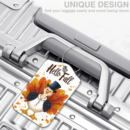 Hello Fall Turkey Set of 2 Luggage Tags for Suitcases Leather Suitcase Tags Identifiers with Privacy Name Address Label and Stainless Steel Loop for Women Men Travel Luggage Accessories