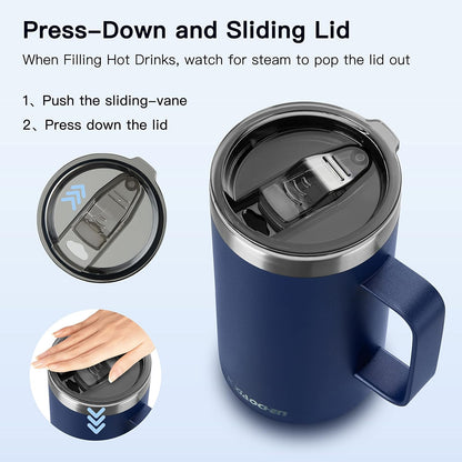 KXIAOCHEN 20oz Insulated Coffee Mug with Lid, Stainless Steel Coffee Cup, Double Wall Vacuum Coffee Tumbler with Handle, Premium Thermal Travel Coffee Mug (Pink Navy 2Pack)