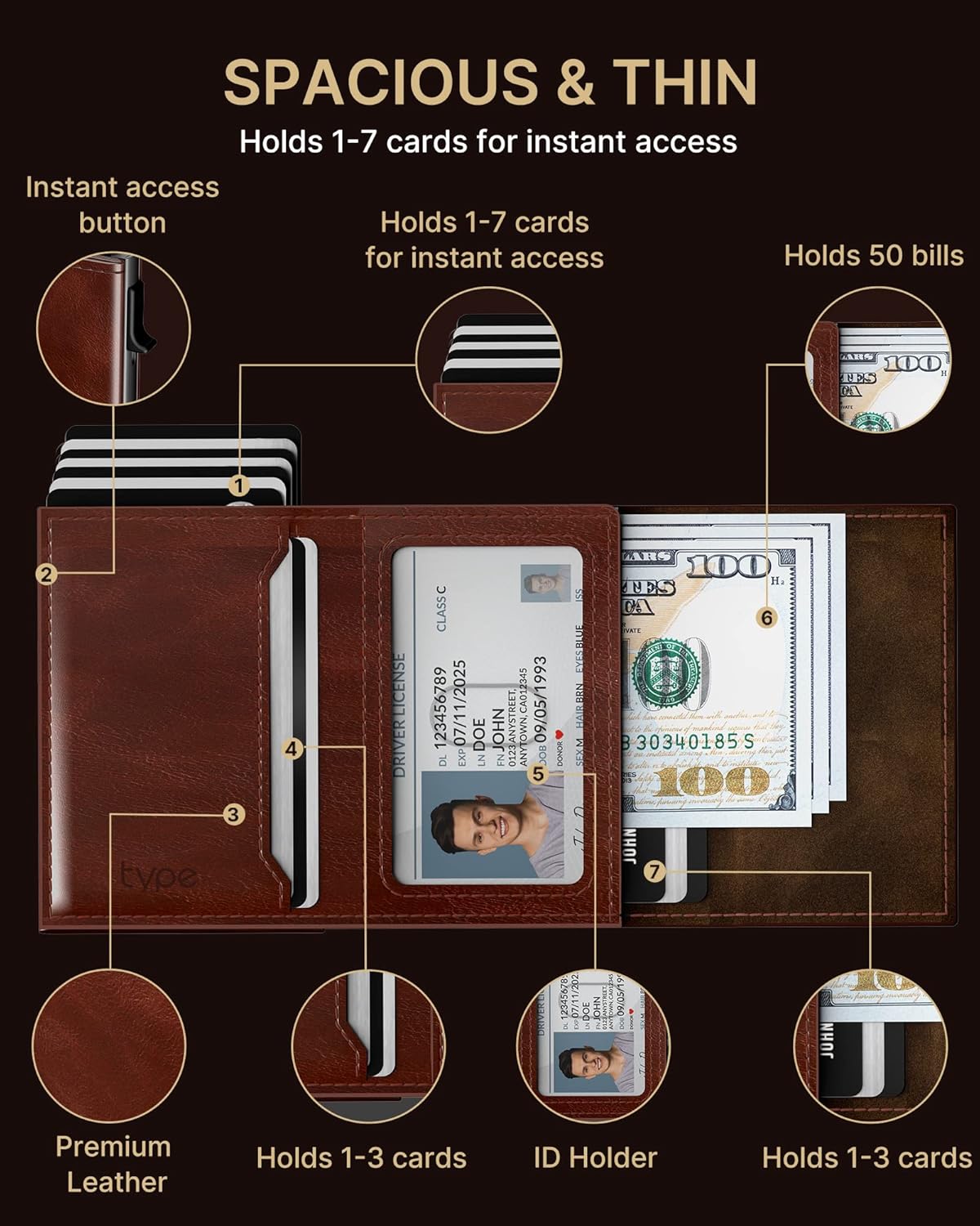 typecase Mens Wallet Card Holder for AirTag: Leather Smart Wallet for Men Compatible with Apple Air Tag, RFID Blocking, Slim, Minimalist - 9-14 Card Capacity | ID Window | Cash Slot (Brown)