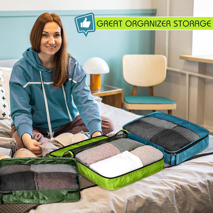 5 Pcs Packing Cubes for Suitcase Large Travel Cubes Carry on Luggage Organizer Bags for Clothes Accessories(M,Green)