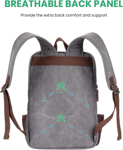 Modoker Vintage Backpack for Men Women, Canvas Bookpack Fits Most 15.6 Inches Computer and Tablets, Rucksack Backpack with USB Charging Port, Grey