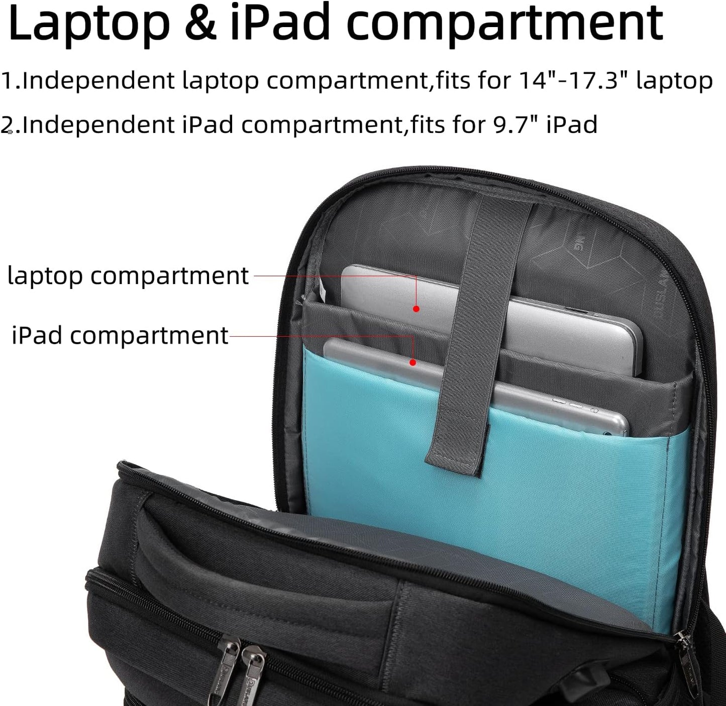 DUSLANG 17 Inch Laptop Backpack for Travel Water Resistant College Bookbag for Men/Women Laptop Bag with USB Charging Port and Tablet Sleeve Bag Compatible Protective Case, Black