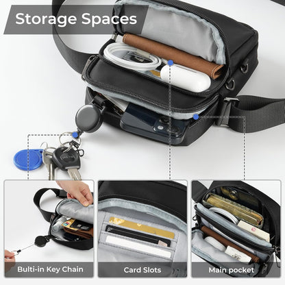BROADREAM Small Crossbody Bag Men Women, Anti-Theft Crossbody Sling bags - Mini Shoulder Travel Bag for Hiking Sports