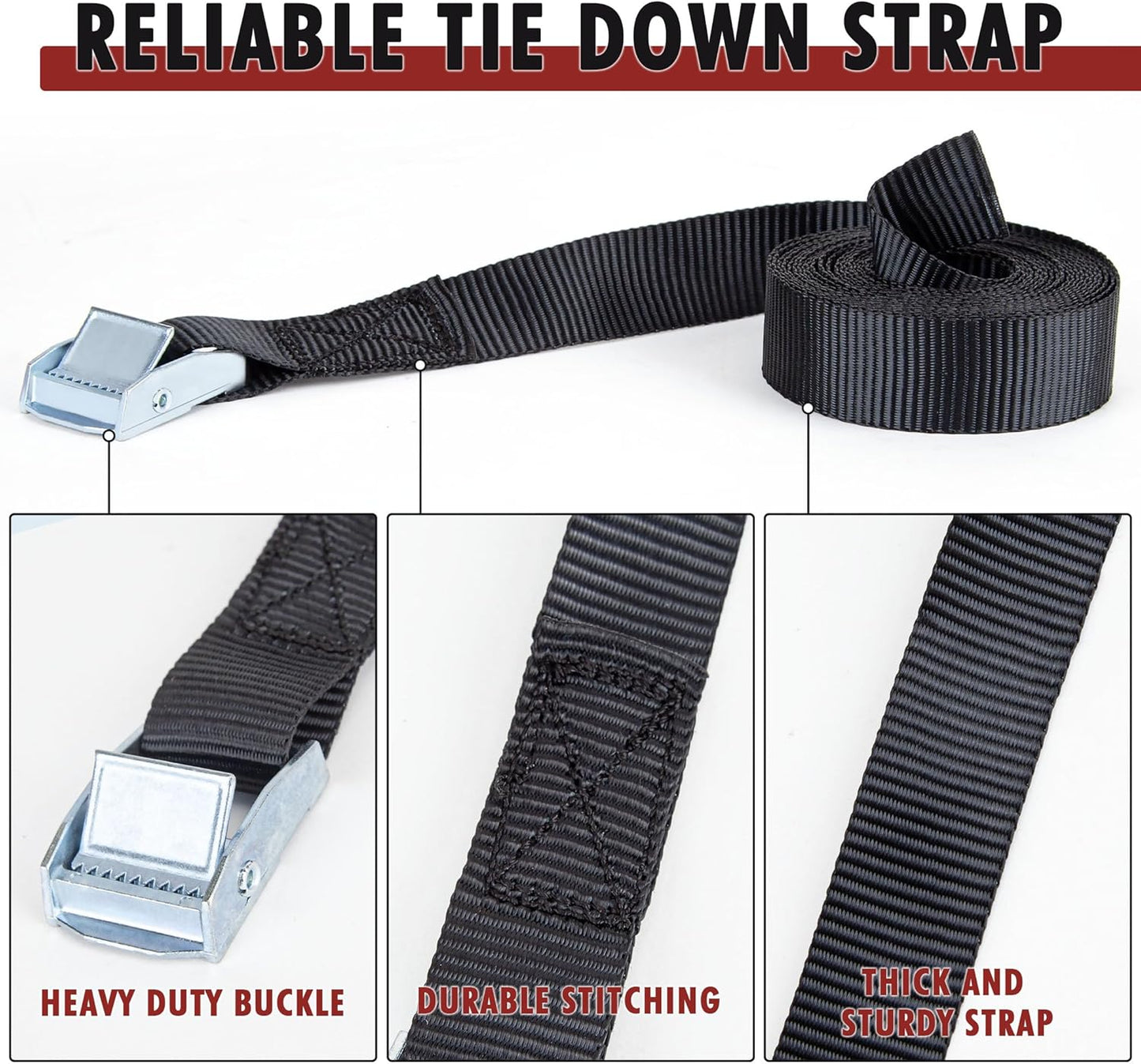 Cartman 1" x 12' Lashing Straps Cargo Tie-Down Strap Up to 600lbs, 6pk in Carry Bag, Black