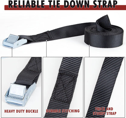 Cartman 1" x 12' Lashing Straps Cargo Tie-Down Strap Up to 600lbs, 6pk in Carry Bag, Black