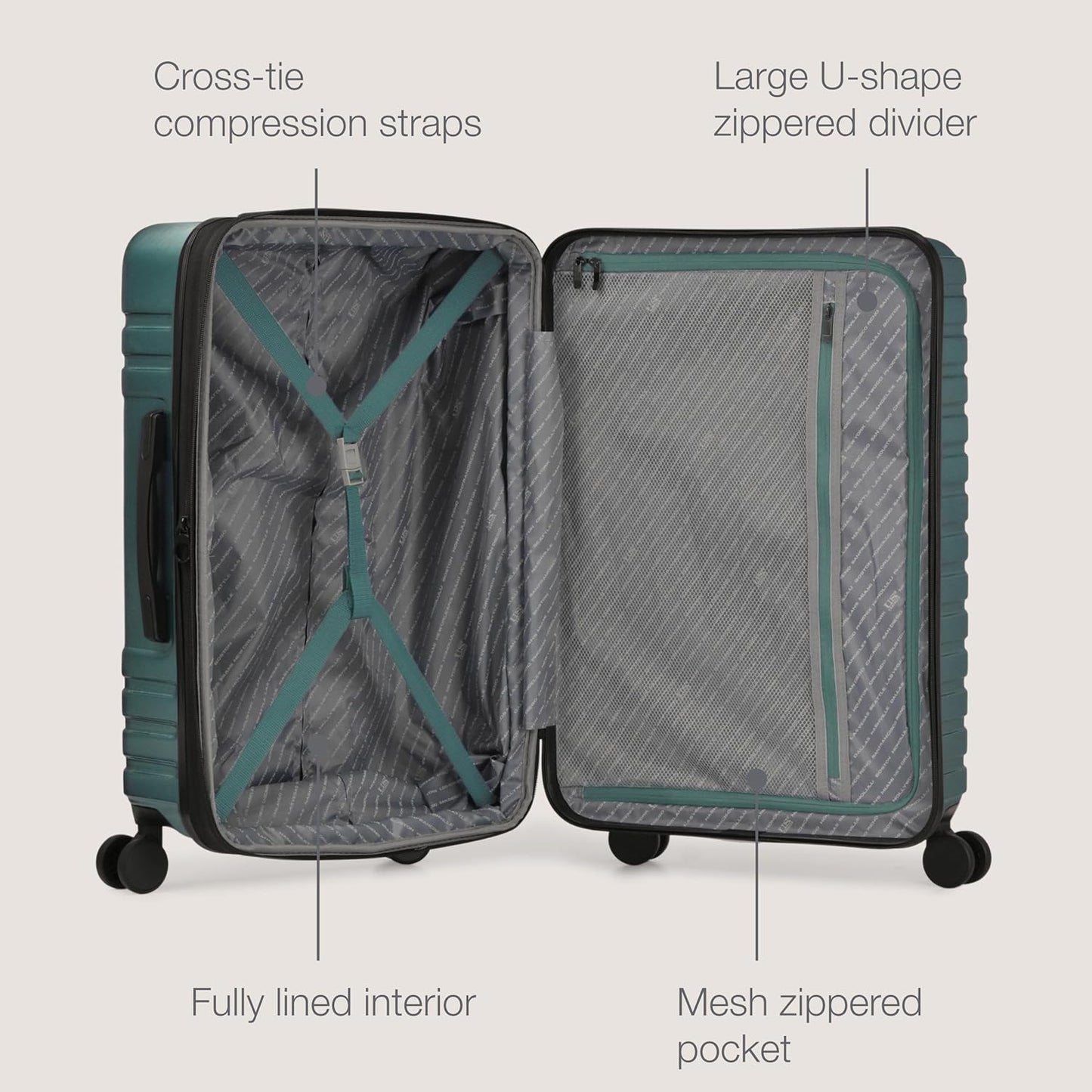 U.S. Traveler Boren Polycarbonate Hardside Rugged Travel Suitcase Luggage with 8 Spinner Wheels, Aluminum Handle, Teal, Checked-Large 30-Inch