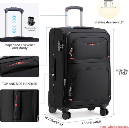 Softside Expandable Luggage with 4 Spinner Wheels, Durable Checked-Luggage Suicase (Black, 25-Inch)