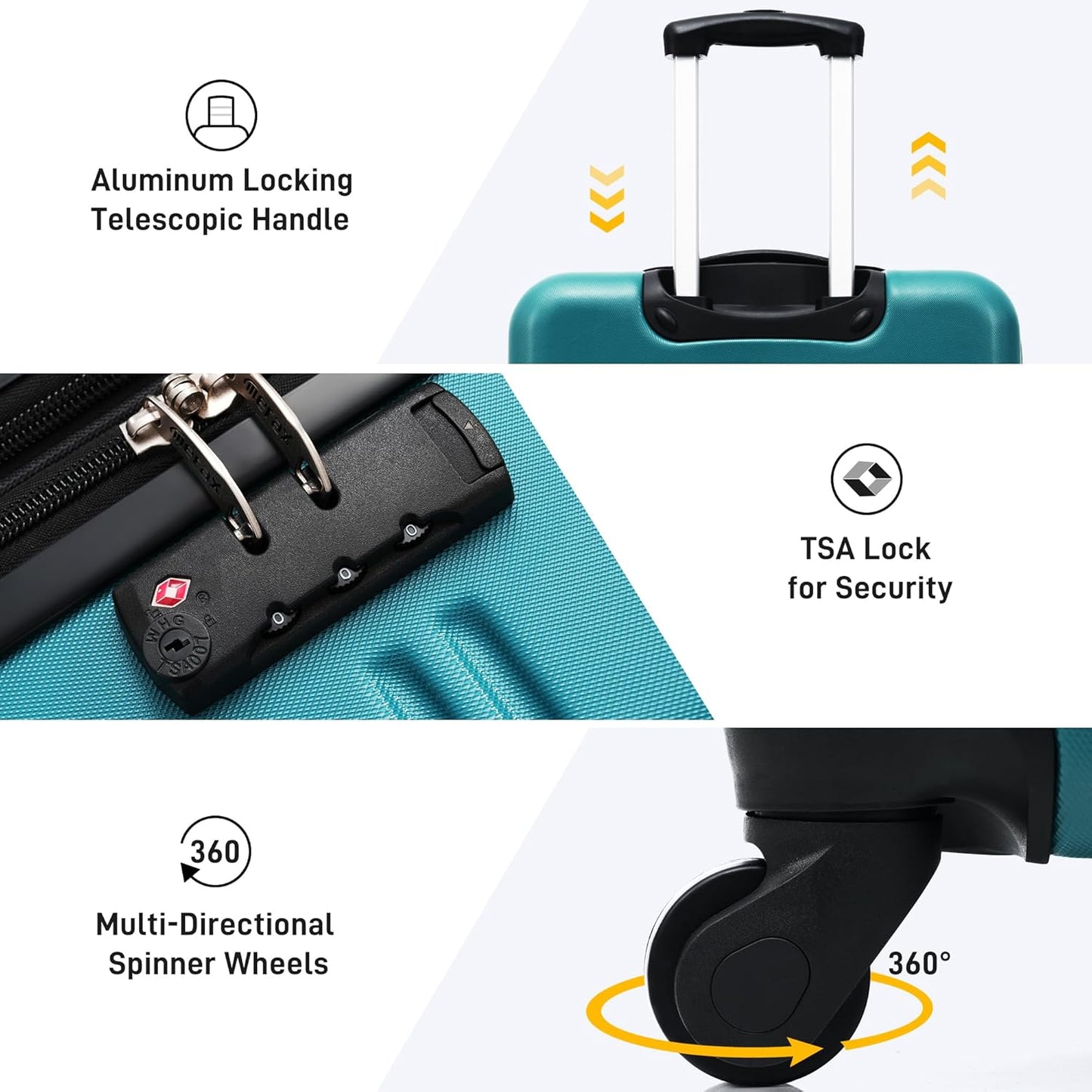 Merax Luggage Sets of 3 Piece Carry on Suitcase Airline Approved,Hard Case Expandable Spinner Wheels (Blue Green)