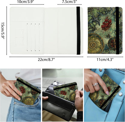 Old Pirate Map Passport Holder for Women and Men PU Leather Passport Cover for Travel