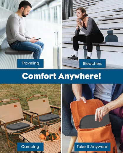 Gel Travel Seat Cushion, Portable Airplane Seat Cushion, 14.5" x 10.5" Thick & Foldable for Airplane Seats, Office Chair, Camping, Bleachers, Flights, Commute (Dark Grey)