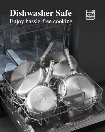 Stainless Steel Cookware Set,Tir-Ply Pots and Pans Set,10 Pcs Stainless Steel Induction Kitchen Cookware Sets,PFOA Free, Frying Pans,Saucepans,Saute Pan & Stock Pot,Compatible with All Cooktops