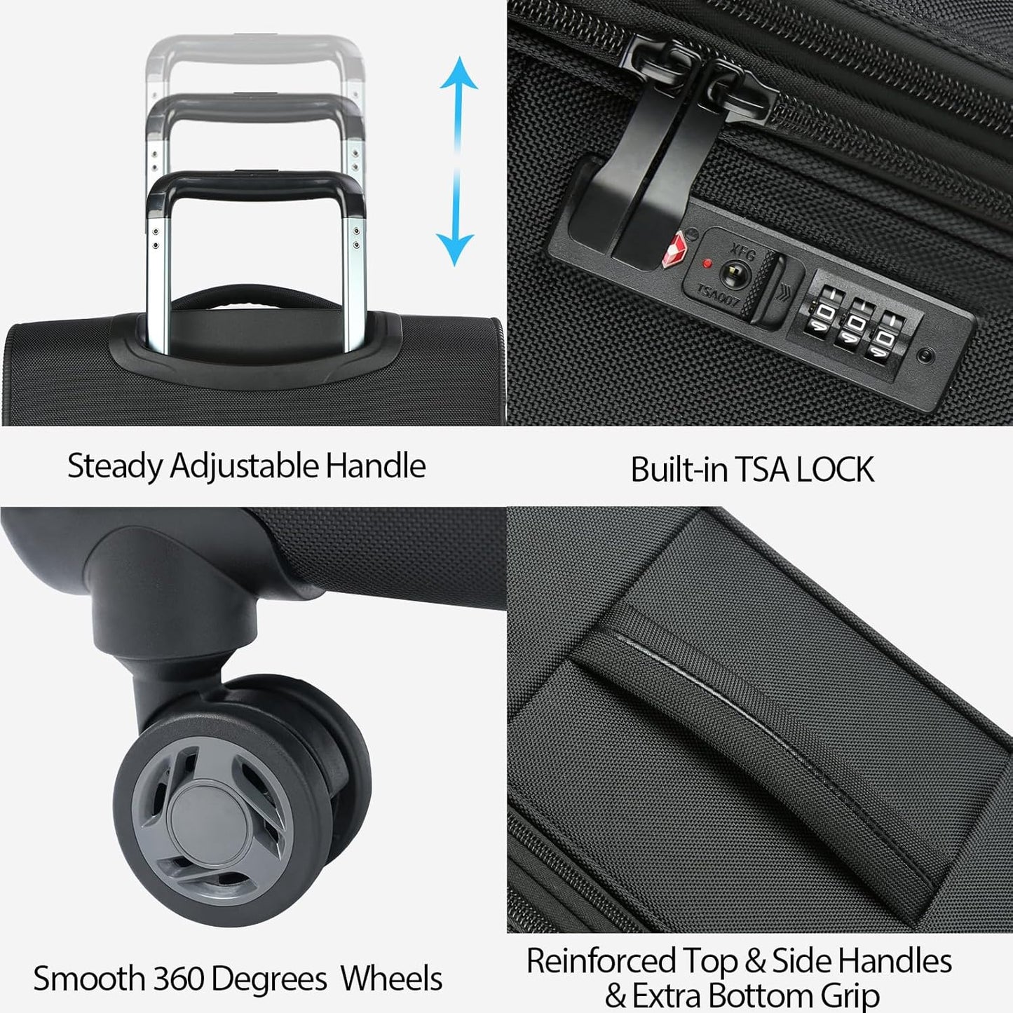 KROSER Softside Expandable Carry On Luggage with Spinner Wheels & Built-in TSA Lock, Durable Suitcase Rolling Luggage with USB Port, Carry-On 20-Inch, Black