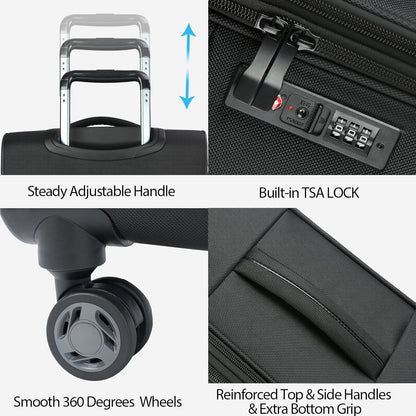 KROSER Softside Expandable Carry On Luggage with Spinner Wheels & Built-in TSA Lock, Durable Suitcase Rolling Luggage with USB Port, Carry-On 20-Inch, Black