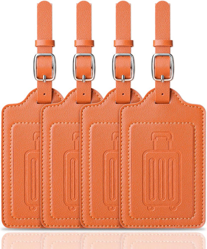 Teskyer Luggage Tags for Suitcases, TSA Approved with Privacy Protection Cover, Premium Faux Leather Bag Tags for Travel - 4 Pack, Orange