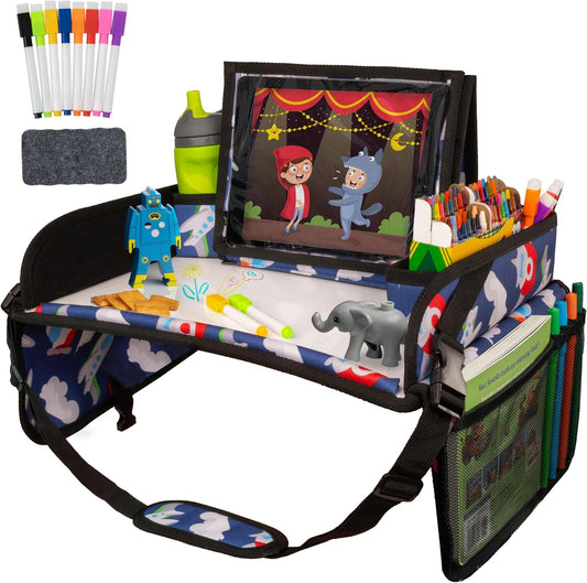 Lusso Gear Kids Travel Tray for Car - Road Trip Essentials for Kids - Car Seat Tray for Toddlers & Kids - Lap Tray for Airplane, Kids Travel Desk, Road Trip Activities (Airplanes)