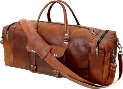 Leather 24 Inch Luggage Handmade Duffel Bag Carryall Weekender Travel Overnight Gym Sports Carry On Duffel Bag For Men And Women