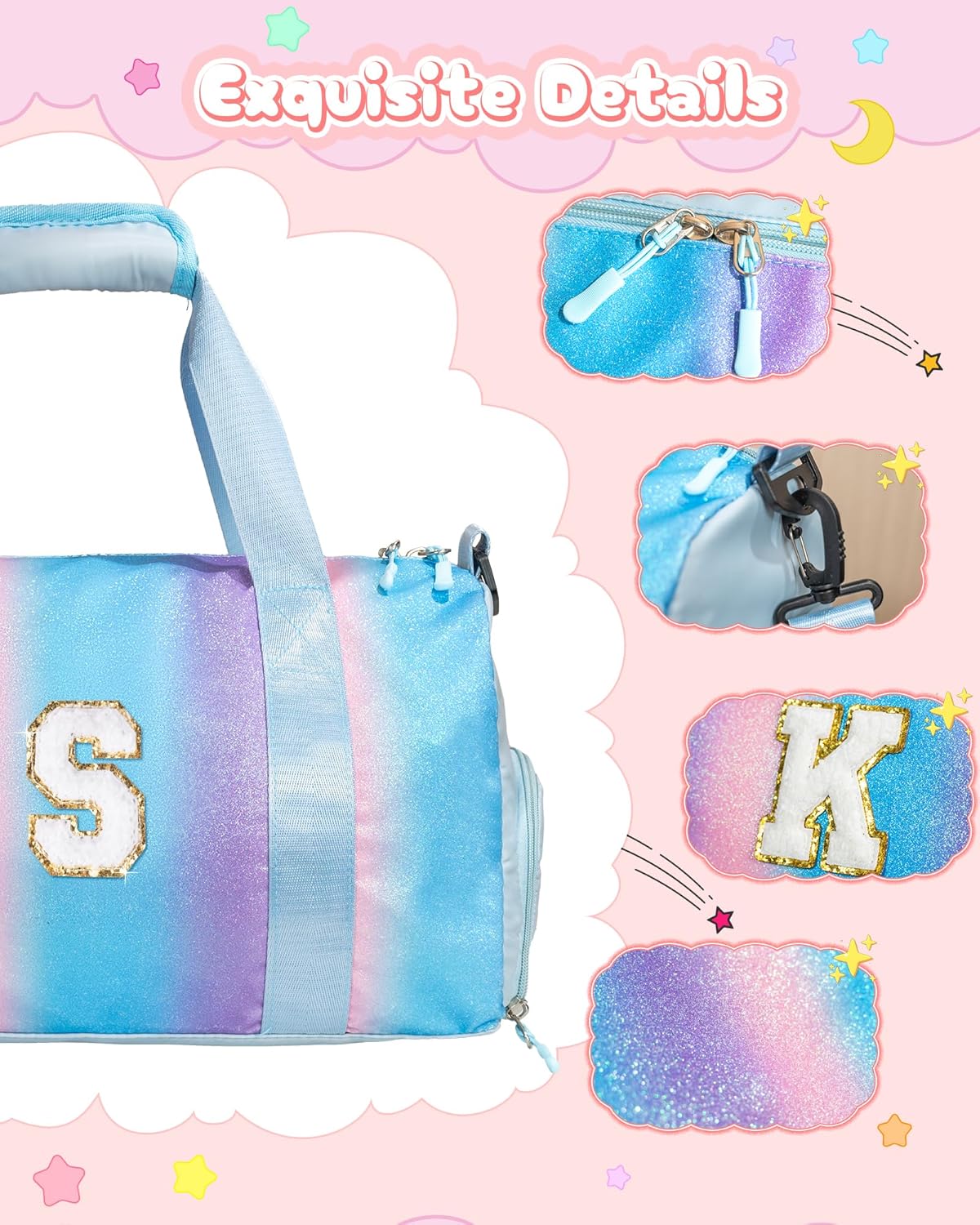 Gift Ideas for Kids Girls-Girl Gym Bag with Shoe Compartment, Kid Personalized Weekender Overnight Bags, Initial Travel Tote with Makeup Pouch, Graduation Gifts Granddaughter (Letter N)