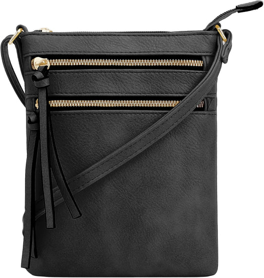 DELUXITY Crossbody Purse Bag Shoulder Bag Multi Pocket Zipper Purse | Black