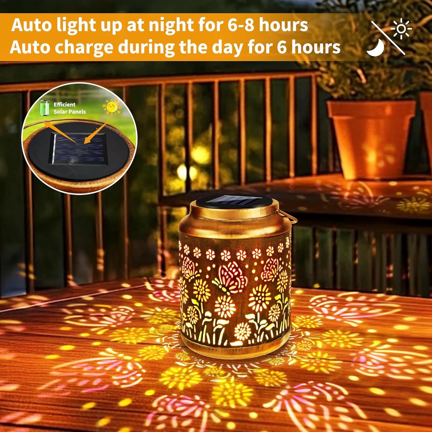 Brizled Butterfly Solar Lantern Lights with Colorful Projection, Christmas Birthday Gifts for Women Mom Grandma, Multicolor Hanging Lights Outdoor Waterproof, Solar Lantern Lights for Garden Patio