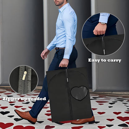 Dress Bags for Gowns Long, 60'' Garment Bags for Hanging Clothes, Suit Bag Cover for Storage and Travel, with Clear Heart Window, 2 Pack (Black)