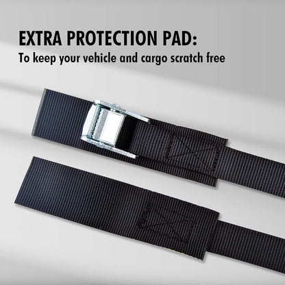 Cartman 1" x 15'Lashing Straps with Adjustable Cam Buckle Cargo Tie Down with Protective Pad, 8 Pack, Black