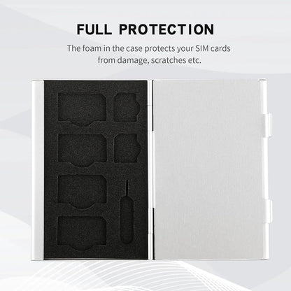 Aluminum SIM Card Case, 19Slots Ultrathin SIM Card Holder, Fit for 4 SIM Card, 14 Micro sim Card and 1 Cell Phone Eject Pin Slots, Silver