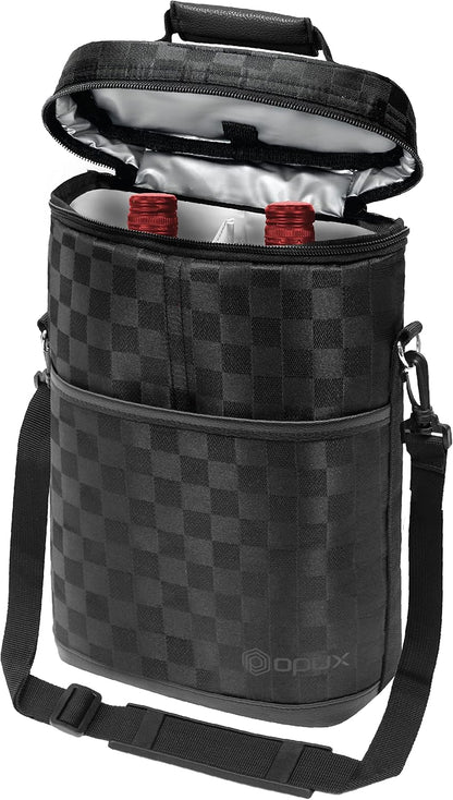 opux 2 Bottle Wine Carrier Tote, Insulated Leakproof Wine Cooler Bag, Wine Travel Bag Tote for Picnic BYOB Beach, Portable Wine Bottle Carrying Case, Gift for Wine Lover Women Men Christmas