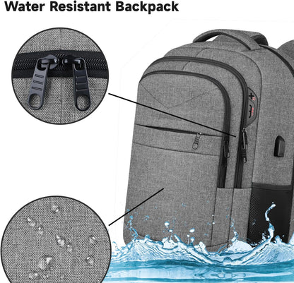 Lapsouno Business Laptop Backpack, Travel Backpack, 15.6 Inch Carry on Backpack, Anti-Theft College School Computer Backpack with USB Port, Gift for Men Women, Grey