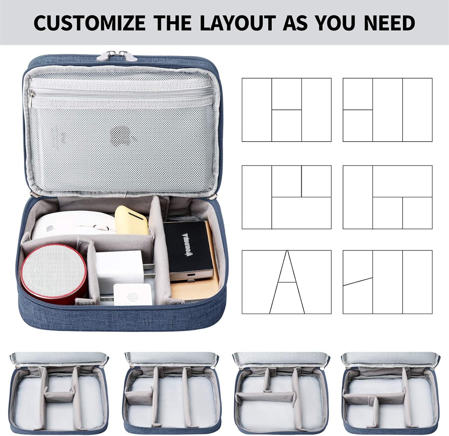 mygreen Electronic Organizer Travel Cable Organizer Bag for Hard Drives, Cables, Charger, Phone, USB, SD Card Dark Blue